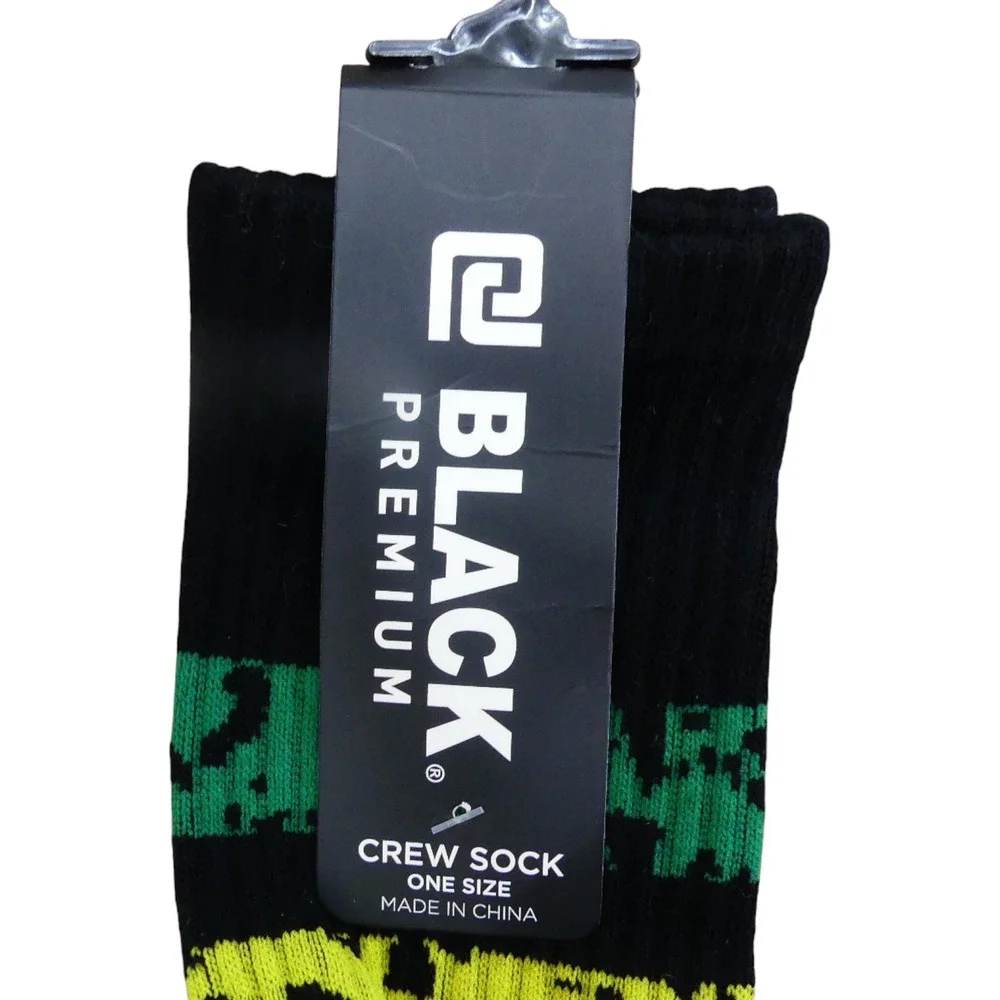 rue21 Black Premium Crew Socks Mens OS Black NWT Green Yellow Red Stripes